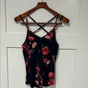 Paper Moon Floral Spaghetti Strap Top - Navy and Red Sz M